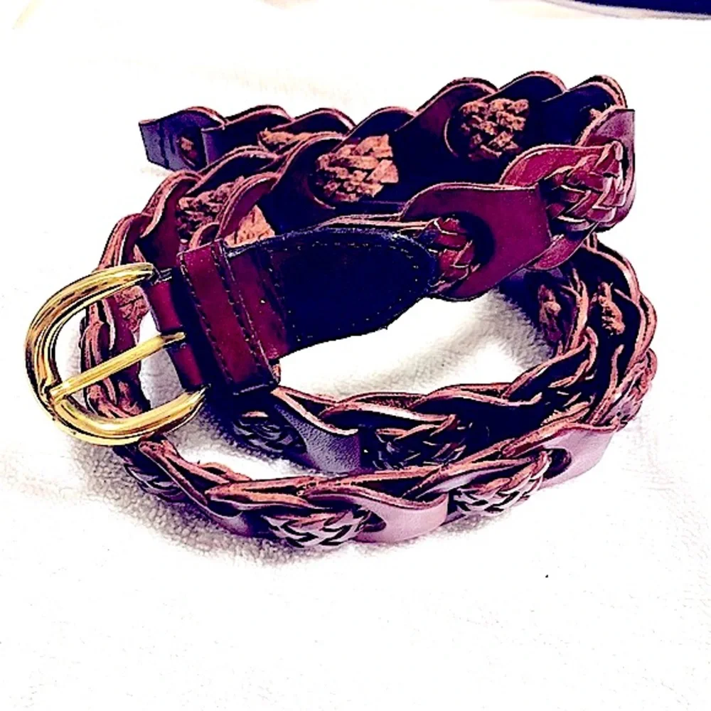 Bohemian»—»VINTAGE«—«|BOHO STYLE|Genuine Brown Leather Braided Linked Rope Belt